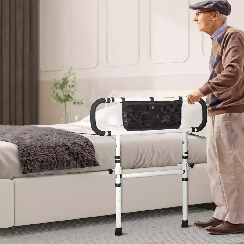 Foldable Bed Assist Rail for Elderly Adults, 180° Adjustable, 450 LBS Capacity, White