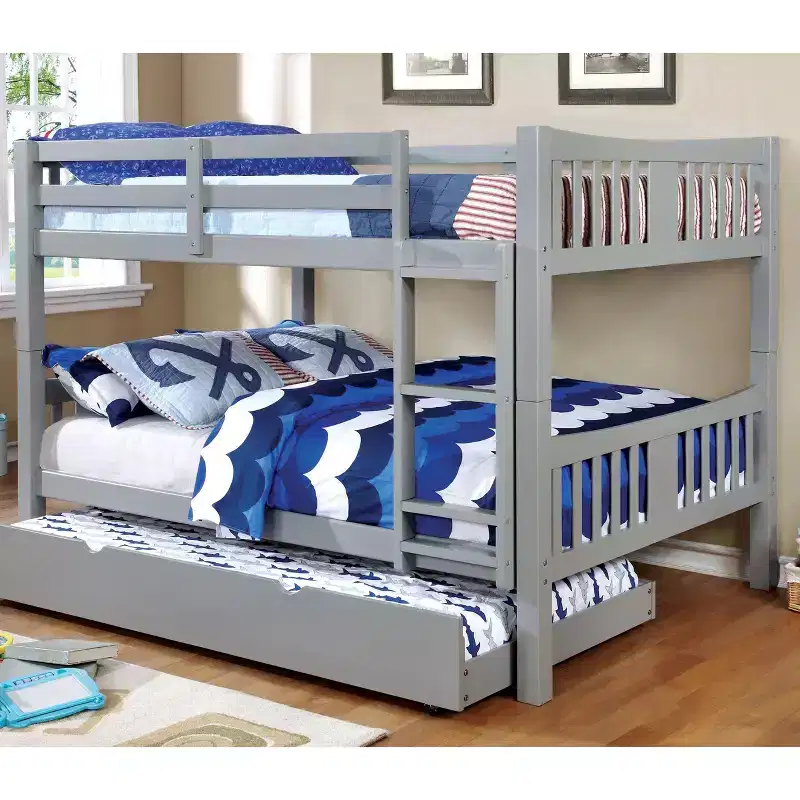 Twin Over Twin Kids' Clare Bunk Bed Gray - ioHOMES: Built-In Guard Rails & Ladder, Wood Veneer, Transitional Style