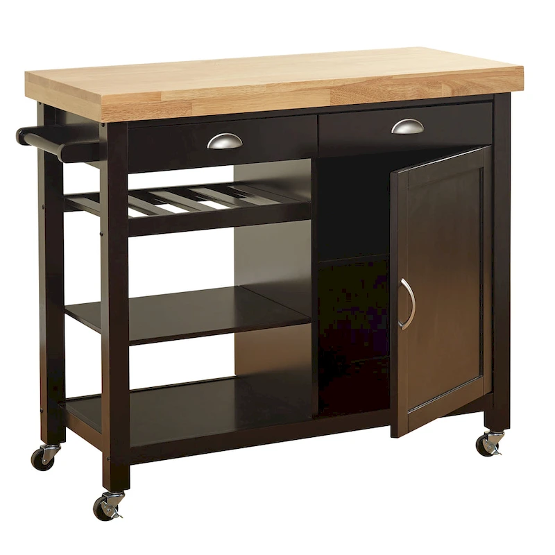 Simple Living Martha Rolling Rubberwood Kitchen Cart