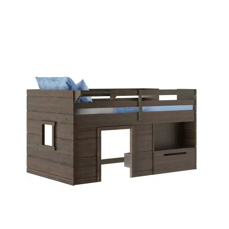 Max & Lily Modern Farmhouse Low Loft Bed with Storage Drawer, Solid Wood Bed for Kids