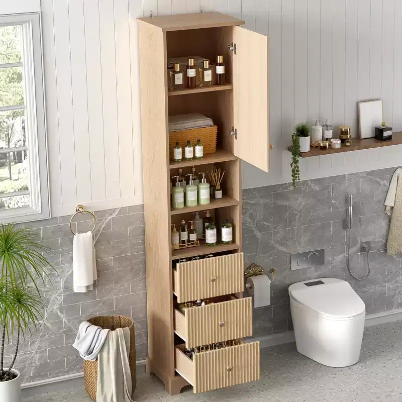 Clihome 67.7 Tall Freestanding Bathroom Cabinet, Traditional American Style,with Adjustable Shelf,Space-Saving Design