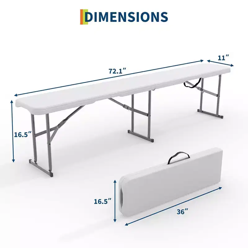 6Ft Portable Folding Bench,2 Pack Portable Plastic Bench Seat, Heavy-Duty Outdoor Bench Seat with Carrying Handle, Foldable Bench for Camping, Sports