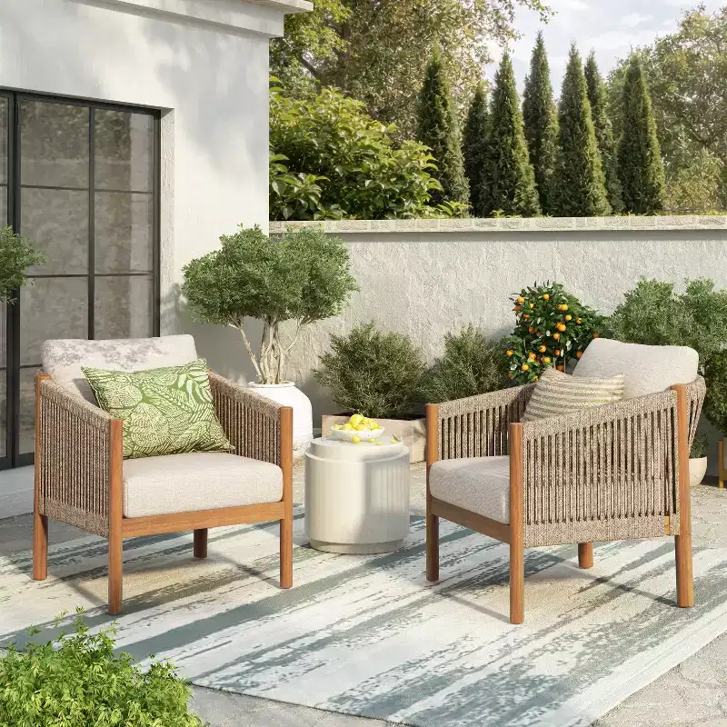Christopher Knight Home Maha Modern Patio Acacia and Rope Woven Club Chair with Cushion