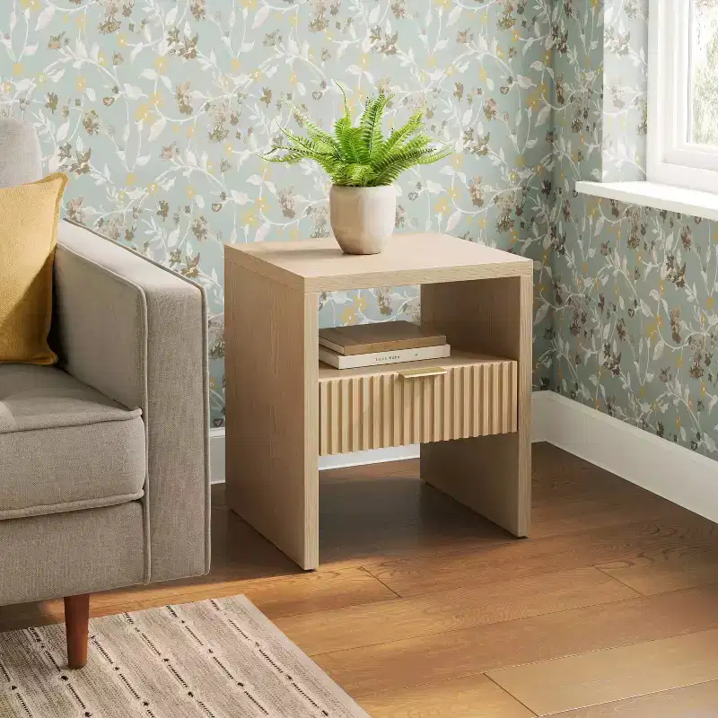 Groove Dowel Accent Table with Shelf Natural Wood - Threshold