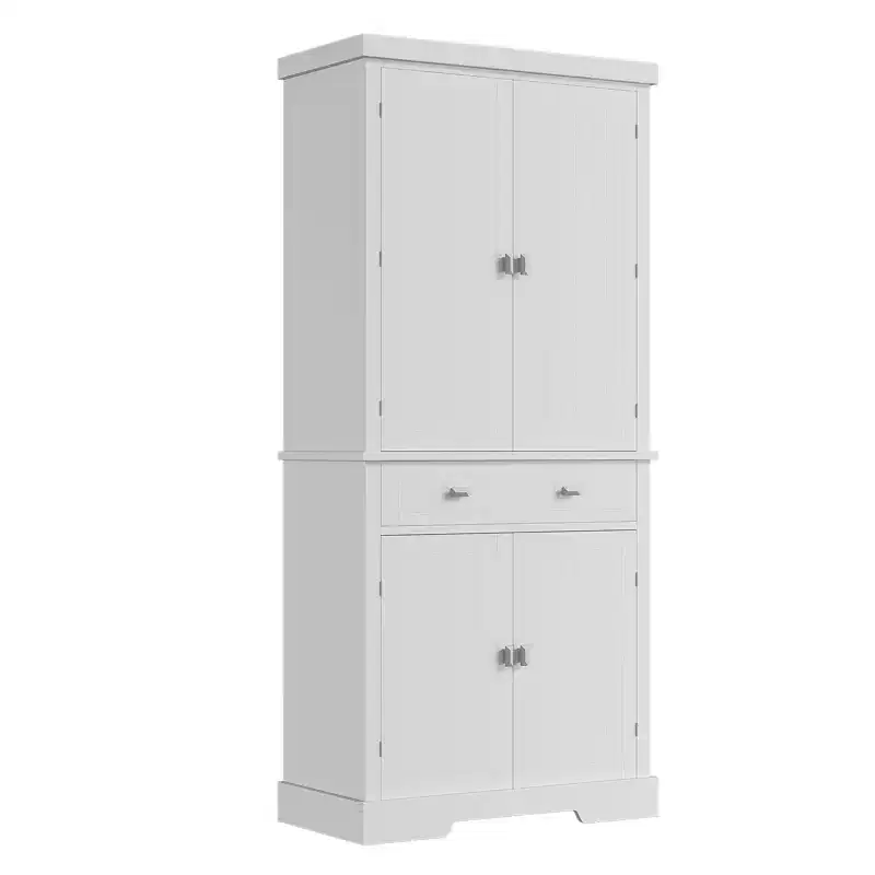 72 Farmhouse Pantry Cabinet with Adjustable Shelves, 6 Door Storage Racks, 2 Cabinets & 1 Drawer, Tall Kitchen Storage Cabinet for Dining Room