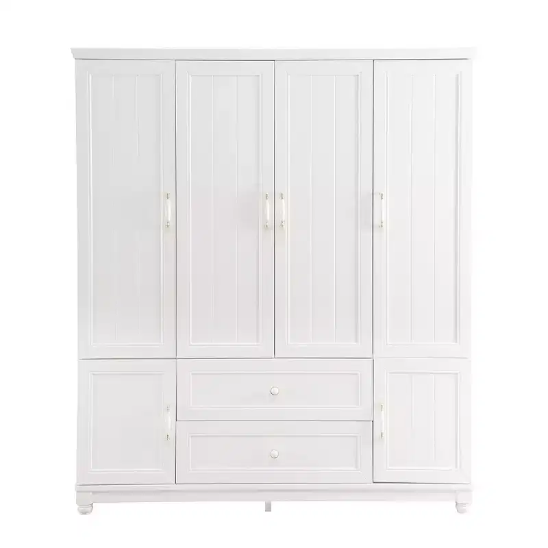 White Wood 61.42 in. Armoire with 2 Drawers, Hanging Rod and Shelves