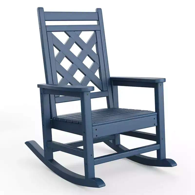 Outdoor Rocking Chair, HDPE Weather Resistant Patio Rocking Chair Porch Rocker with Wood Texture & 380Lbs Support for Deck, Pool, Backyard, Black
