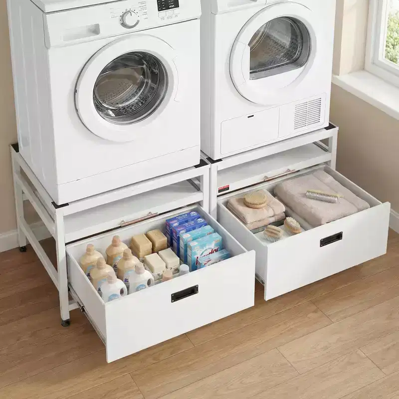 VEVOR Laundry Pedestal, 22.6 in Height, 29x29 in Washer and Dryer Pedestals with Pull-out Tray and Storage Space,800 lbs Load Capacity,Non-Slip,White
