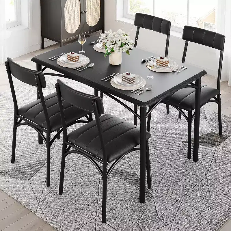 Dining Table for 4, Kitchen Table and Chairs, Dining Room Table w/4 Upholstered Chairs, Kitchen Table for Small Space, Apartment