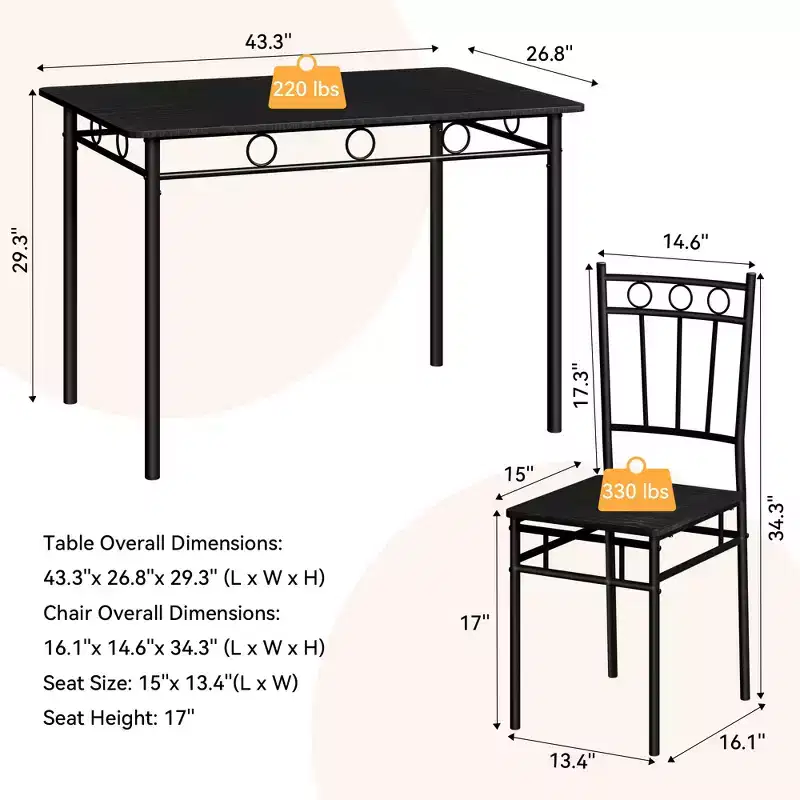 Dyonery 5-Piece Dining Set for 4  Kitchen Table & Chairs with Sturdy Metal Frame, Space-Saving Modern Design