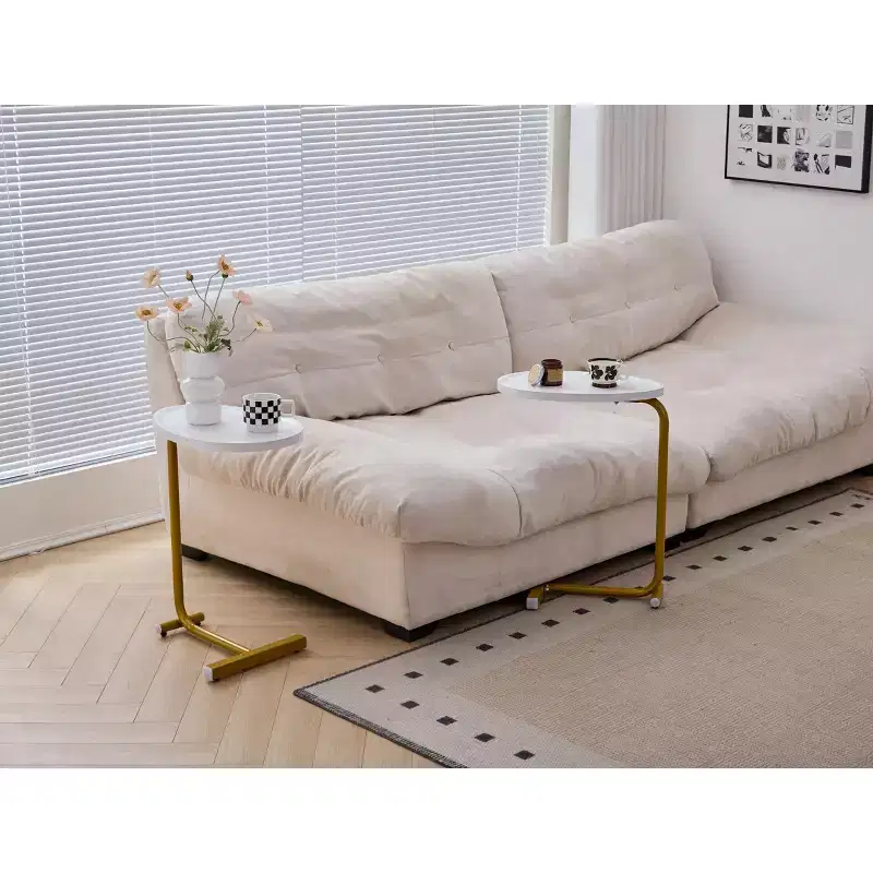 Set of 2 White C-Shaped End Tables, Slim Side Tables for Couch and Bed, Space-Saving Design for Small Spaces