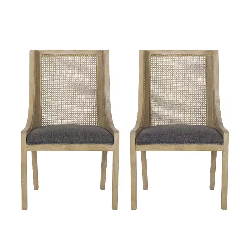 Christopher Knight Home Set of 2 Maurers Cane and Wood Upholstered Dining Chairs Charcoal/Natural