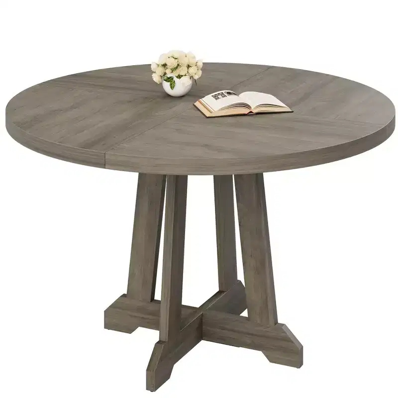 Round Dining Table for 4, 47 Inch Wooden Kitchen Table with Mortise Legs, Circle Table, Dinner Table for Dining Room, Kitchen