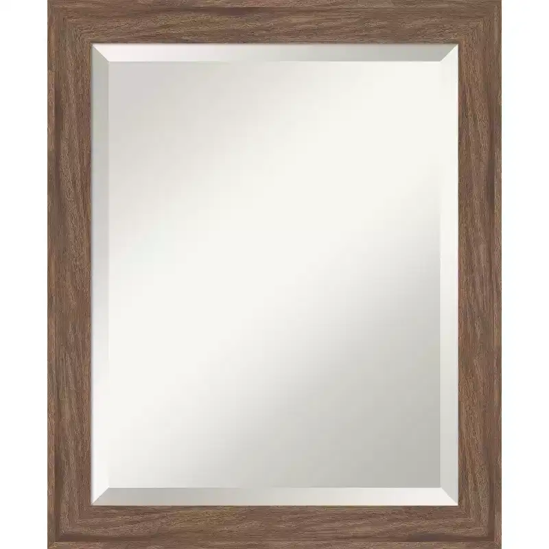 Amanti Art Pia Medium Brown Narrow Beveled Framed Bathroom Vanity Wall Mirror