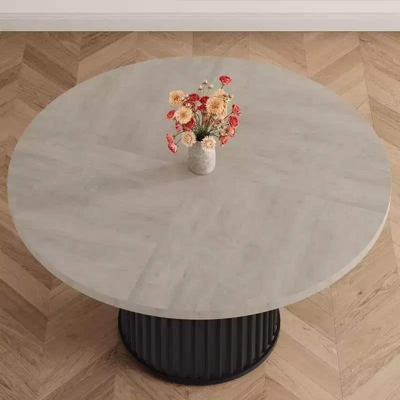 47 Round Dining Table, Seats 46  Farmhouse Style with Sturdy Wavy Metal Pedestal Base for Kitchen or Dining RoomSeats