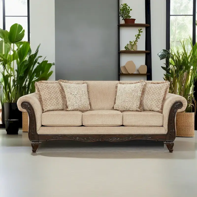 Roundhill Furniture Hernen 2-Piece Carved Wood Frame Living Room Set