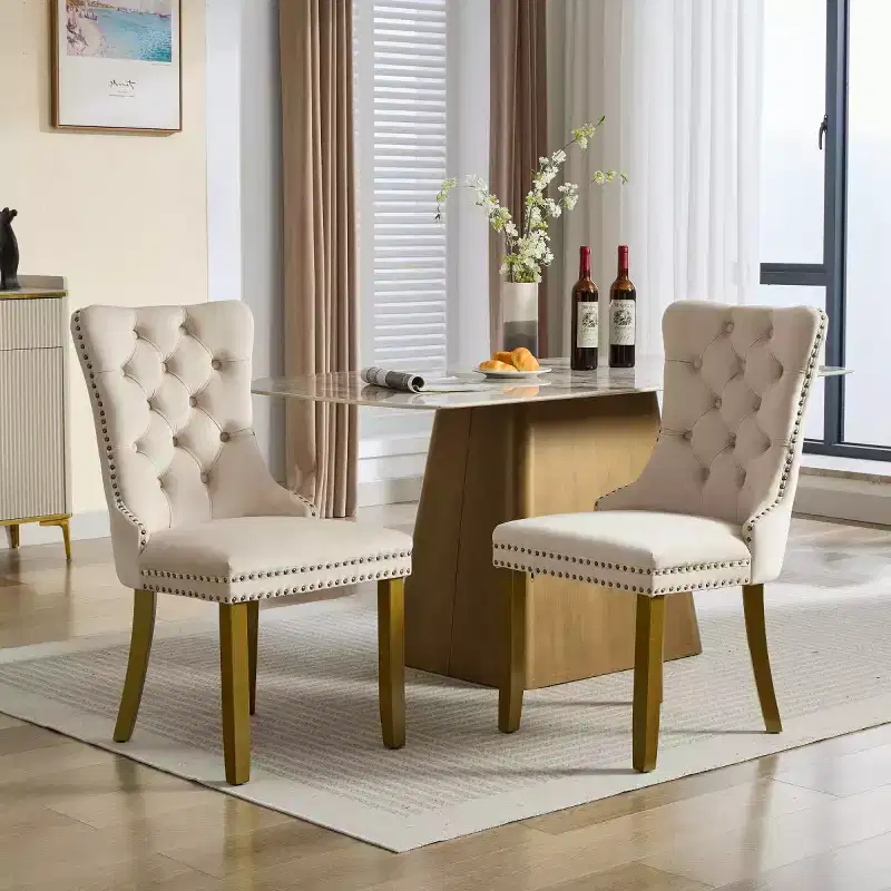 Set of 2 Mid-Century Modern Dining Chairs, Velvet Upholstered Dining Room Chairs, Contemporary Armless Kitchen Chairs with Wood Legs-Panipeachy