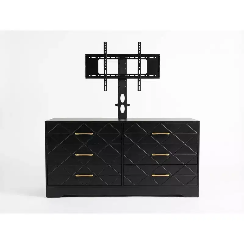 6 Drawers TV Stand for Living Room, Black Dresser Entertainment Center, Modern Media TV Console Table