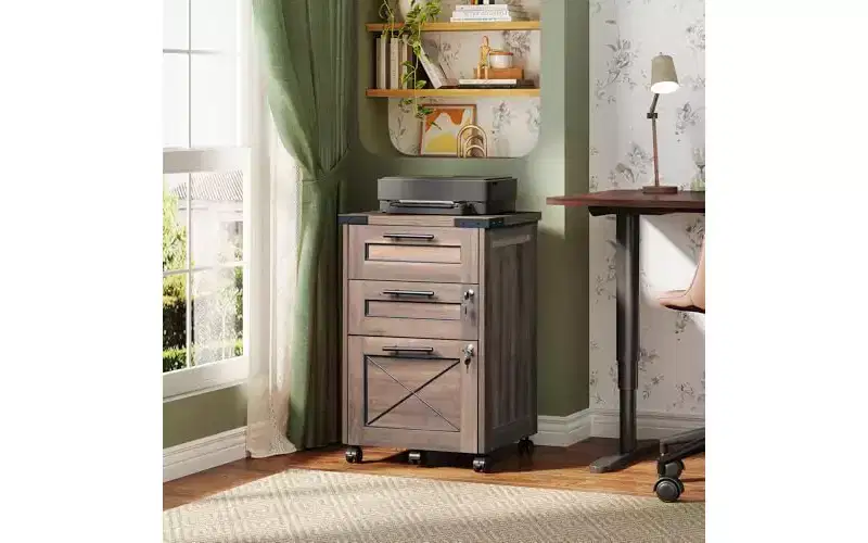 3-Drawer Rolling File Cabinet – Hanging Files, Farmhouse Style, Home Office