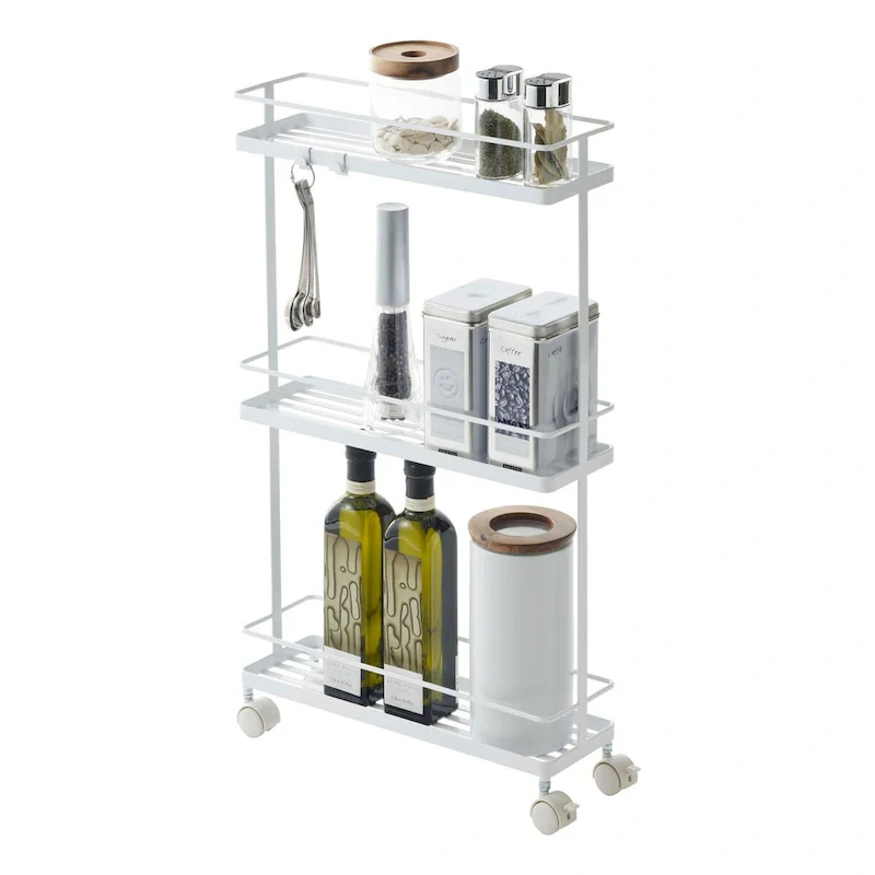 Black/White 4-Tier Rolling Storage Cart with Locking Wheels