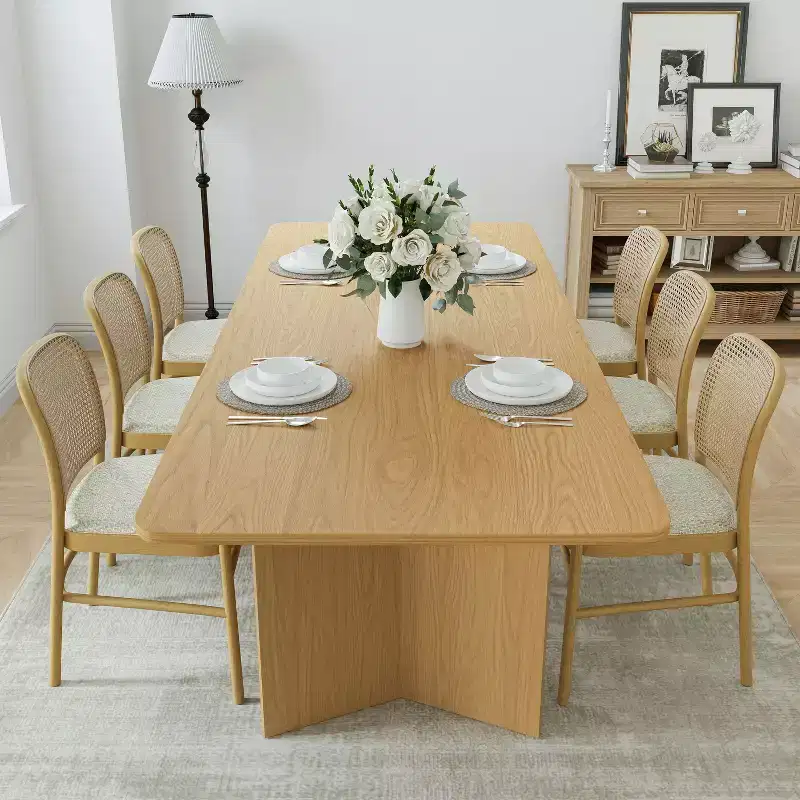 PexFix 79 x 33.5 Solid Wood Farmhouse Dining Table with V-Shaped Legs and Square Wood Top for Modern Dining Rooms & Family Gatherings Natural