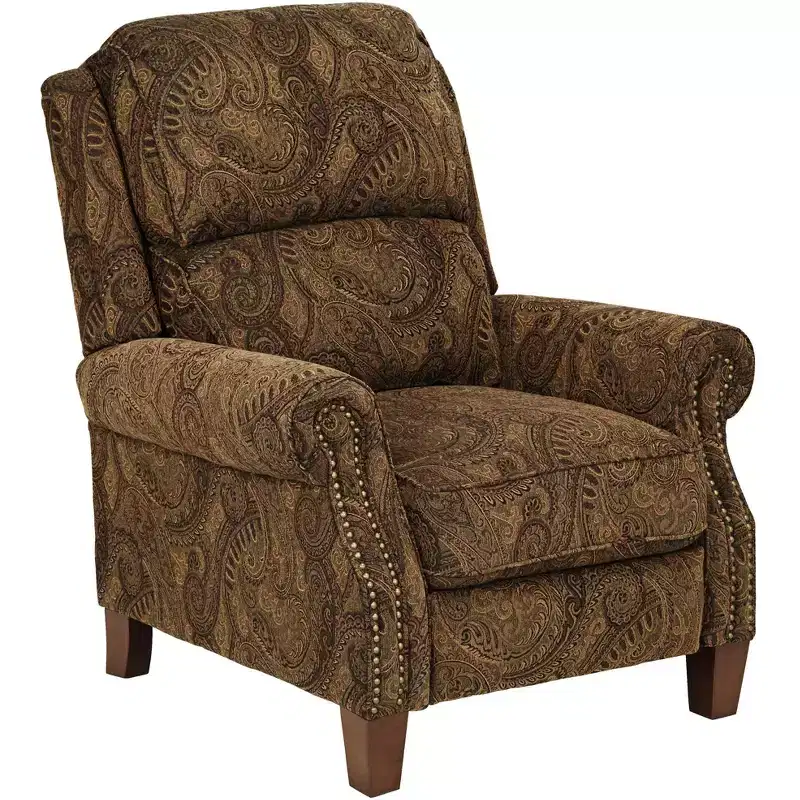 Warm Brown Paisley Fabric 3-Way Recliner Chair with Push Manual Footrest