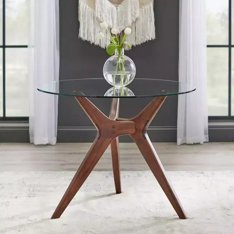 Lifestorey Trita 38" Tempered Glass Round Dining Table Walnut