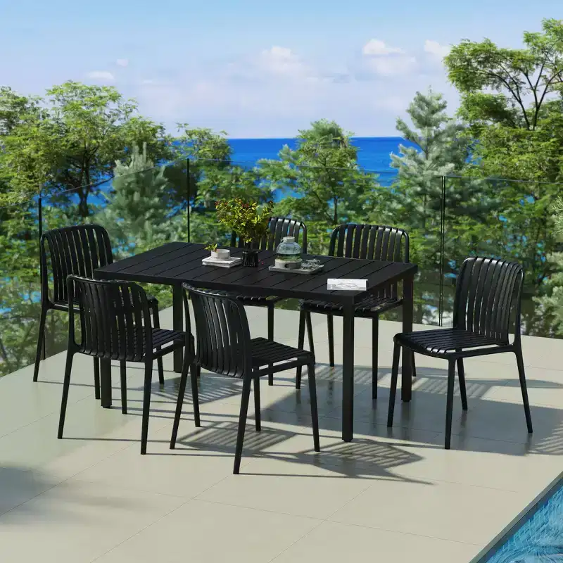 WestinTrends Playa 7-Piece Outdoor Patio Dining Table Set With Stackable Patio Chairs