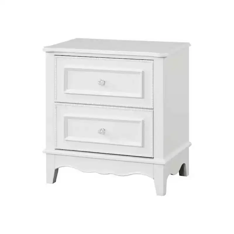 Nightstand, 2 Drawers, Modern White Solid Wood Frame, 27 Inch