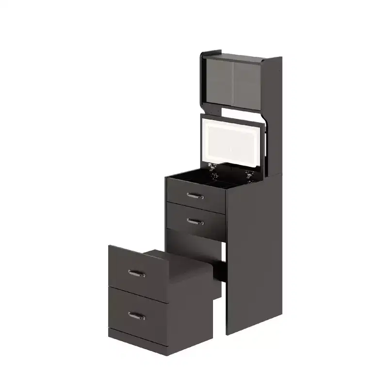 COZONY 3-in-1 Vanity Desk w/ 3 Color LED, Dressing Table with Drawers & Acrylic Doors, Compact Makeup Vanity Set with 2 AC Outlets & USB, Nightstand