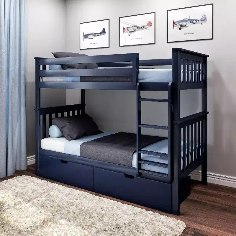 Solid Wood Twin over Twin Bunk Bed for Kids with Underbed Storage Drawers