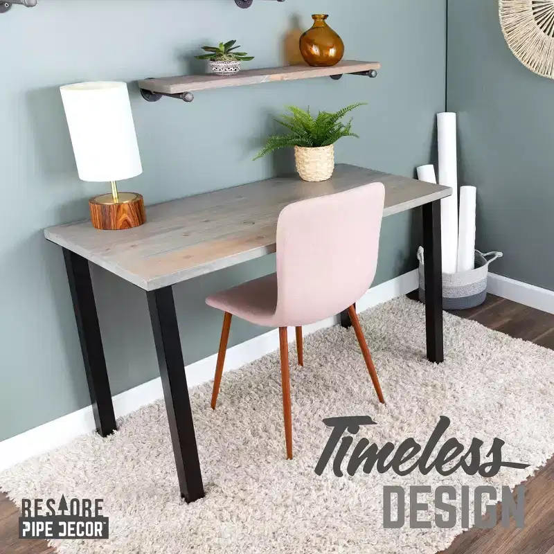 Pipe Decor Skyline Riverstone Grey Solid Wood Desk with 28 in. High-Rise Legs