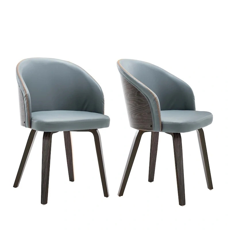 Maynau PU Leather & Wood Upholstered Dining Arm Chairs (Set 2)
