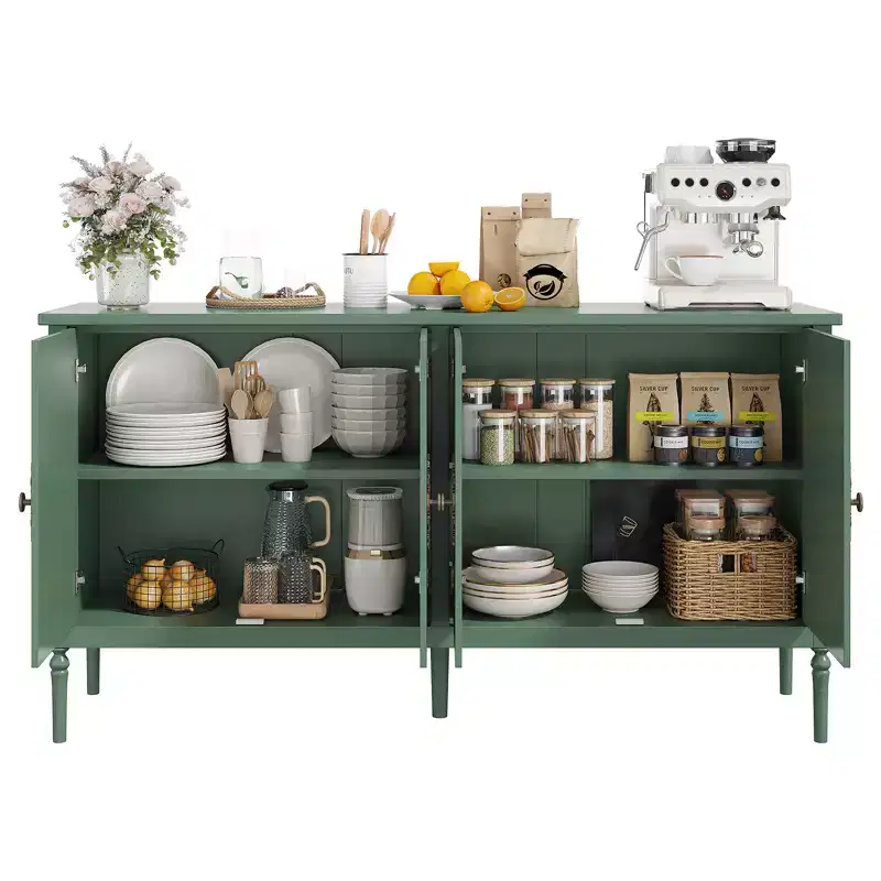 59'' Buffet Cabinet,with 2 Adjustable Shelves & 4 Doors,Coffee Bar Console Table for Living Room, Dining Room, Kitchen, Entryway, Green