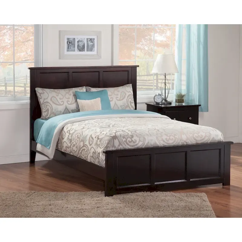 Solid Wood Platform Bed with Footboard, USB Charging & Slats – 5 Colors, 5 Sizes