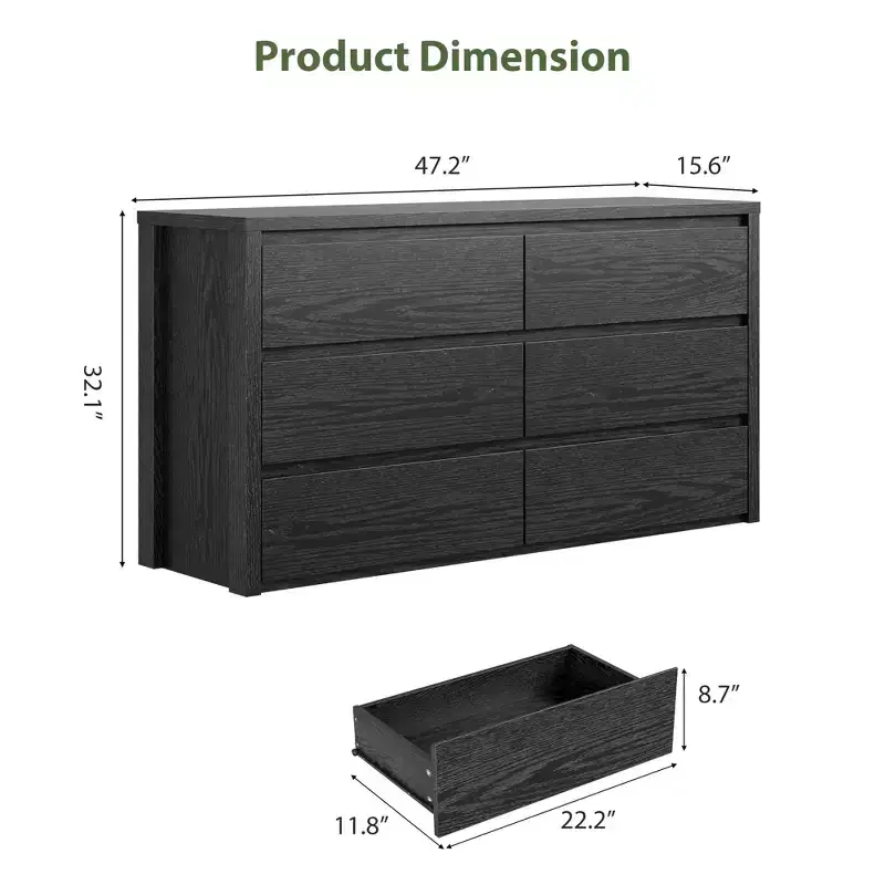 6 Drawer Dresser for Bedroom, Wide Wood Chest of Drawers Handle Free, Large Modern Dresser Storage Cabinet for Living Room, Hallway Entryway