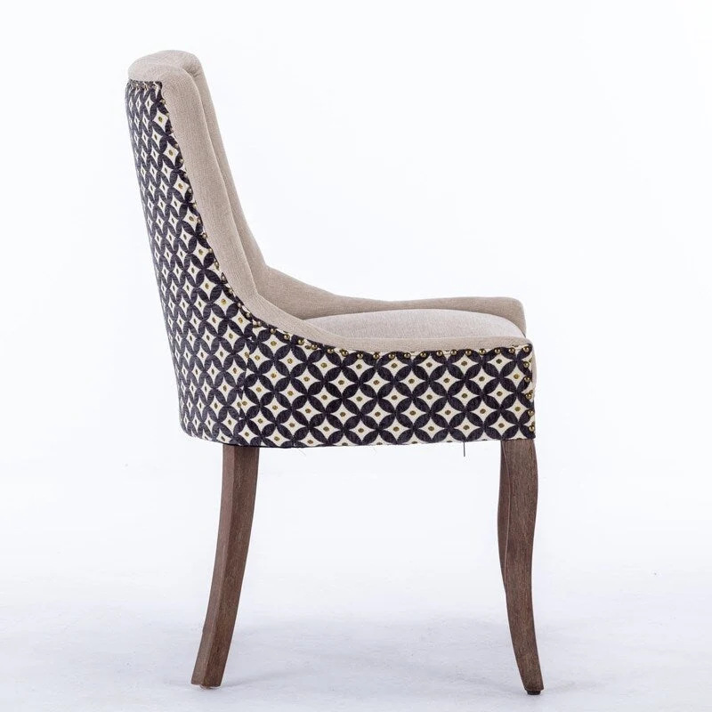 Thickened Fabric Dining Chair with solid wood legs, Set of 2