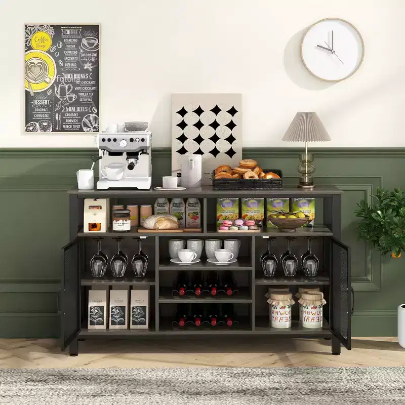 Costway Bar Cabinet 55-Inch Buffet Sideboard with 8-Bottle Drinks Racks