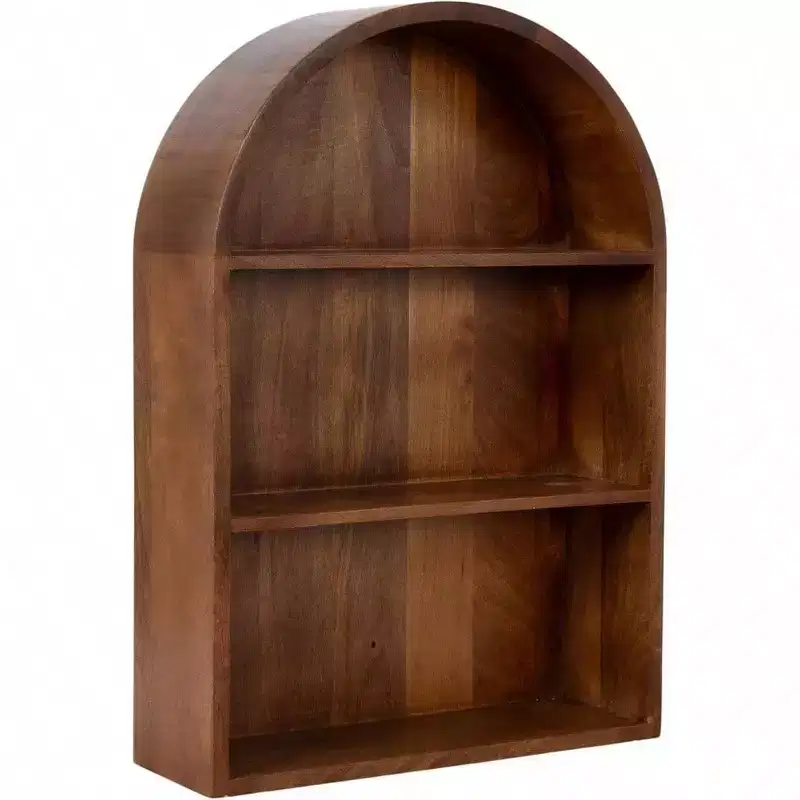 Modern Arched Wall Shelf 18x 26 Walnut Brown Transitional Arch Over - Toilet Entryway Storage Shelves