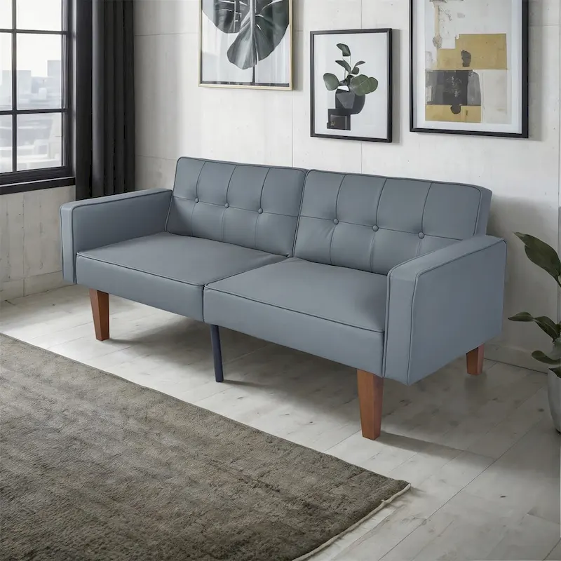 Convertible Sofa Bed Adjustable Fabric Couch Sleeper Modern Recliner Reversible Loveseat Folding Daybed Guest Bed with 2 Pillows