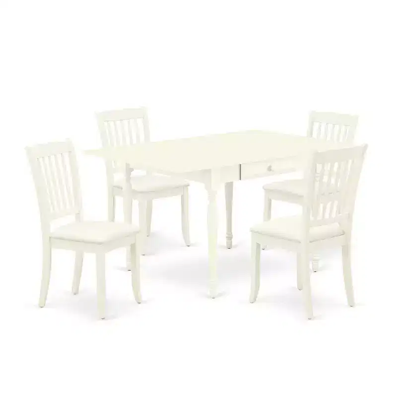HomeStock 5-Pc Linen White Finish Solid Wood Top - Dining Room Set with Dropleaf - Seats 4