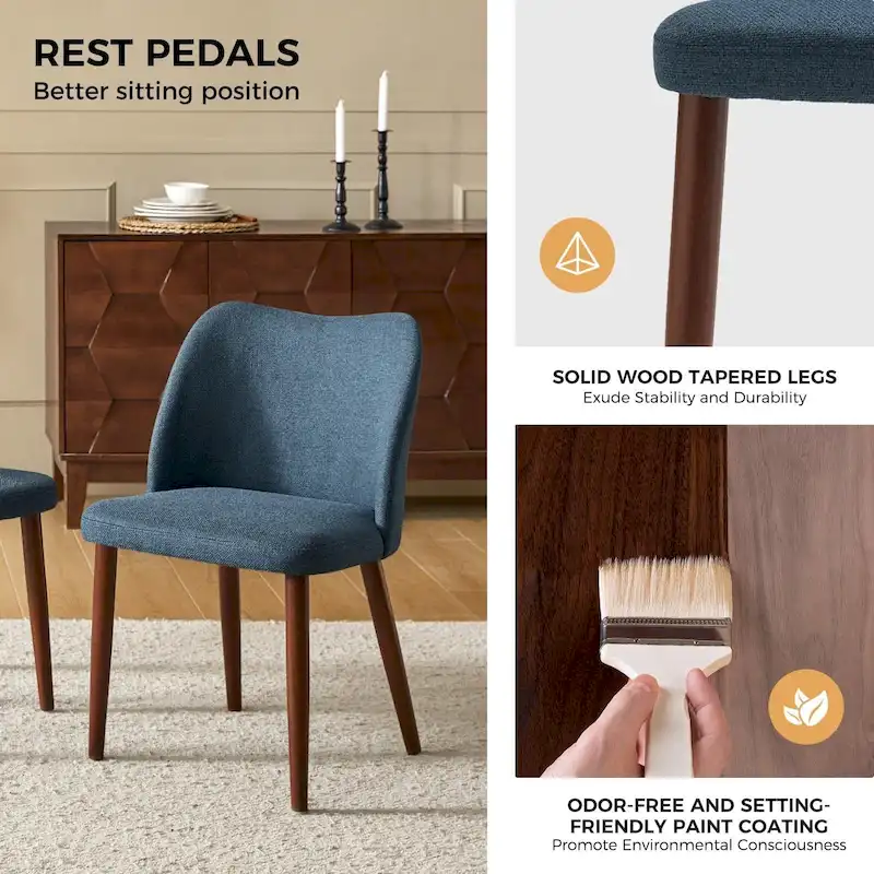 Solid Wood Dining Chair Set of 4 with Curved Backrest