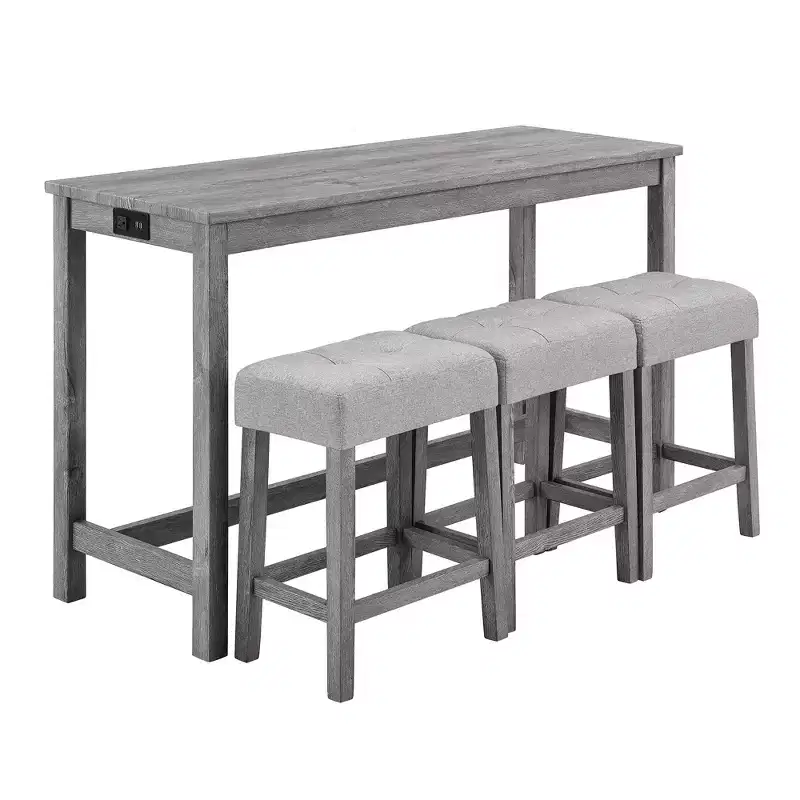 sumyeg Industrial 4-Piece Bar Table Set with Power Outlet in Grey