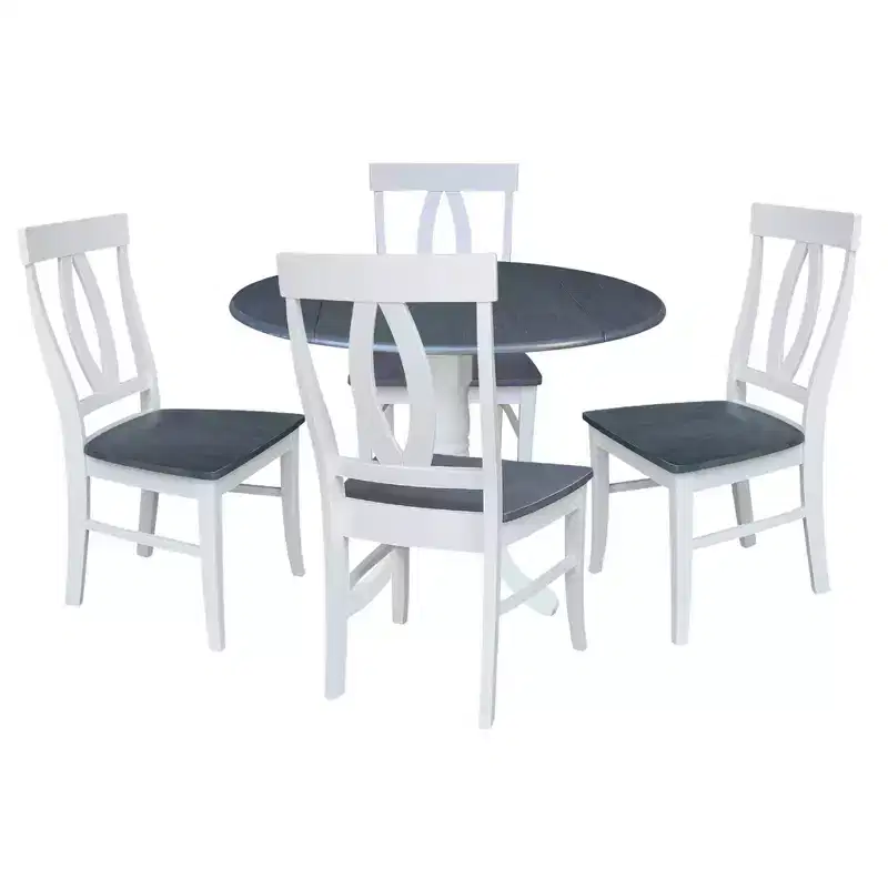 42" Hailey Dual Drop Leaf Dining Table with 4 Splat Back Chairs White/Heather Gray - International Concepts