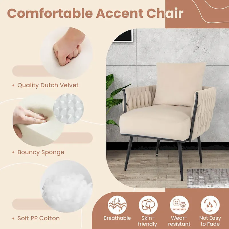 Gymax Modern Dutch Velvet Accent Chair & Ottoman Set Single Leisure