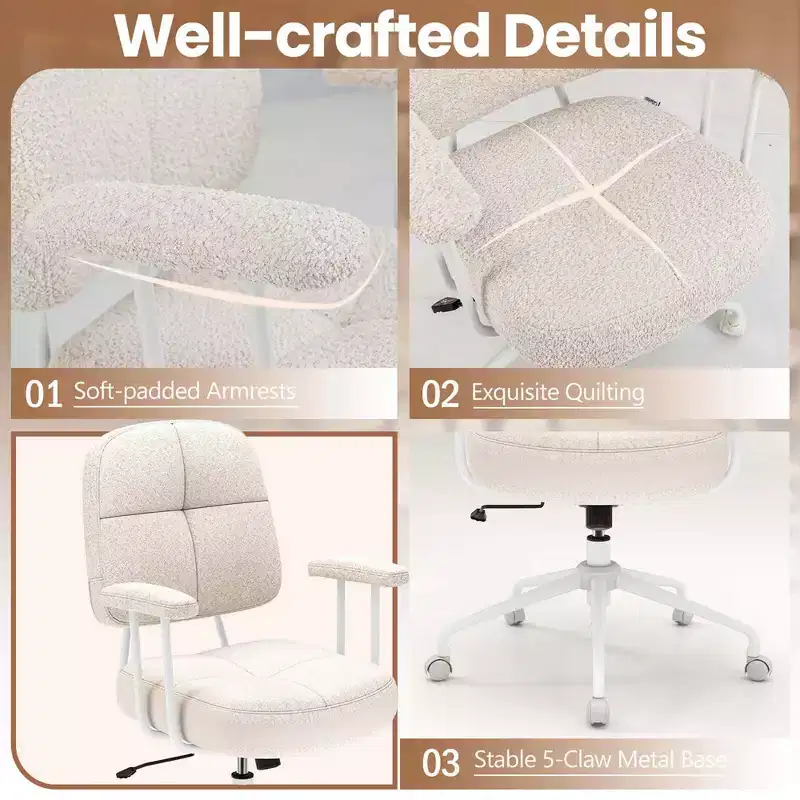 Costway Home Office Chair Leathaire Upholstered Task Chair with Cushioned Back & Armrests Brown/Beige