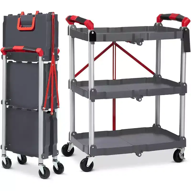 Steel 3-Tier Folding Service Cart with Lockable Wheels 32.87