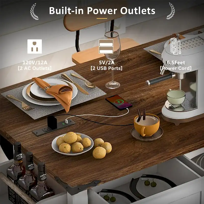 Kitchen Island with Power Outlet and Drop Leaf tabletop by Harper&Bright Designs