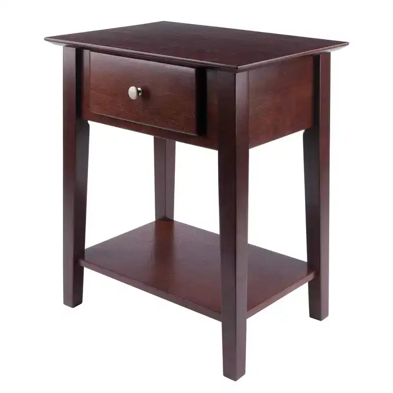 Shaker Nightstand Walnut: Single Drawer, Open Shelf, Tapered Legs