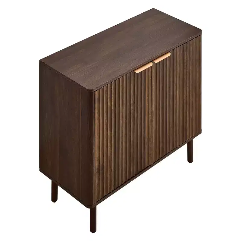 VEVOR Coffee Bar Cabinet, Mid Century Fluted Coffee Bar Table with 2-Tier Storage, Buffet Stand Cabinet with Barn Door, 31.5 x 14.7 x 31.5 in, Brown